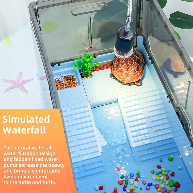 RunDuck Turtle Habitat Tank Kit– Fresh Filtration, Waterplay Fun, Diverse Living, Heat Lamp, Water Pump and Convenient Water Changes in Turtle cage Tanks (Blue, XL) - Image 4